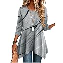 Zeagoo Womens Tops 3/4 Sleeve Loose Fit Dressy Tunics Plus Size Boho Shirts