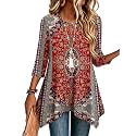Zeagoo Womens Tops 3/4 Sleeve Loose Fit Dressy Tunics Plus Size Boho Shirts