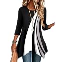 Zeagoo Womens Tops 3/4 Sleeve Loose Fit Dressy Tunics Plus Size Boho Shirts