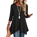 Zeagoo Womens Tops 3/4 Sleeve Loose Fit Dressy Tunics Plus Size Boho Shirts