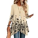 Zeagoo Womens Tops 3/4 Sleeve Loose Fit Dressy Tunics Plus Size Boho Shirts