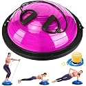 Zealty Half Balance Ball Trainer, Half Yoga Exercise Ball with Resistance Bands and Foot Pump, Balance Trainer for Stability Training, Strength Exercise Fitness, Home Gym Workout Equipment, Red Rose