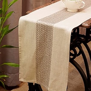 zeba world 100 cotton embroidered table runner  beige 30x210 cm 12x84 inch  elegant dining table runner for 46 seater  durable amp stylish for dining room living room home decor
