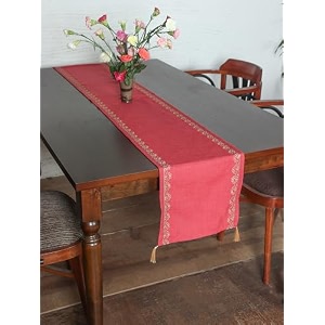 zeba world cotton aari embroidered beige table runner  elegant decor for 4 to 6 seater dining table amp living room  12x84 inches 30x210 cm