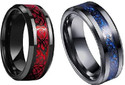 zebisco Black Tungsten Carbide Silvering Celtic Dragon Blue & Red Carbon Tungsten Platinum, Silver, Sterling Silver, Titanium Plated Ring