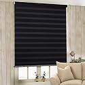 Zebra Blind for Windows Dual Layer Zebra Roller Shades Light Filtering Sheer Window Treatments Privacy Light Control for Day and Night, Color Black, W110XH130CM