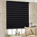 ZEBRA BLINDS Polyester Zebra Blind for Windows Dual Layer Zebra Roller Shades Light Filtering Sheer Window Treatments Privacy Light Control for Day and Night, Color Black, W170XH150CM