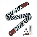Zebra Guitar Strap - Real Thick Cowhide Ends,Safe Durable,2in Wide Soft Jacquard Embroidered Cotton Adjustable Guitar Straps for Acoustic,Bass & Electric Guitars,Guitarists Gift Set