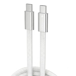 zebronics wattz 240cc3 type-c to type-c cable 240w pd rapid charging durable 2m braided flat cable silicone wraparound charge amp sync 480mbps data transfer mobiletabletlaptop compatible white