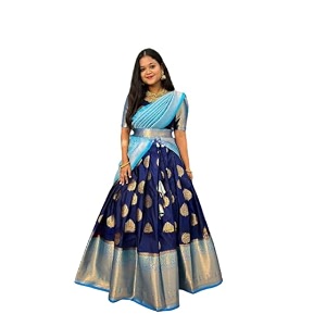 zecva women39s traditional unstitched kanjivaram silk lehenga choli with blouse along with duppta half saree