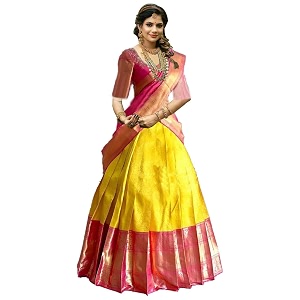zecva women39s traditional unstitched kanjivaram silk lehenga choli with blouse along with duppta half saree