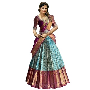 zecva women39s traditional unstitched kanjivaram silk lehenga choli with blouse along with duppta half saree