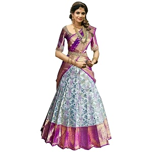 zecva women39s unstitched material kanjivaram pattu silk traditional soft halfsaree for women pure zari weaving  lehenga choli full set wine