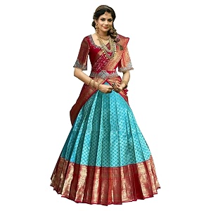 zecva women39s traditional unstitched kanjivaram silk lehenga choli with blouse along with duppta half saree