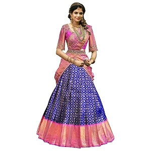 zecva women39s traditional unstitched kanjivaram silk lehenga choli with blouse along with duppta half saree