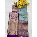 ZECVA Women's Traditional Unstitched Kanjivaram Silk Lehenga Choli With Blouse Along With Duppta Half Saree