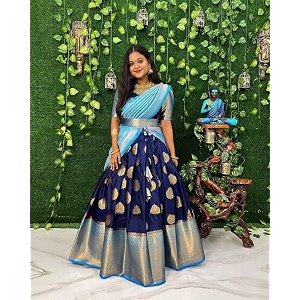 zecva women39s traditional unstitched kanjivaram silk lehenga choli with blouse along with duppta half saree