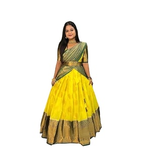 women39s traditional unstitched kanjivaram silk lehenga choli with blouse along with duppta half saree