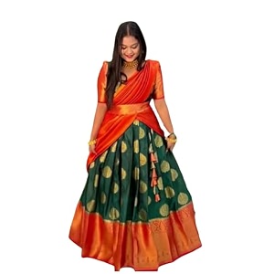 zecva women39s traditional unstitched kanjivaram silk lehenga choli with blouse along with duppta half saree