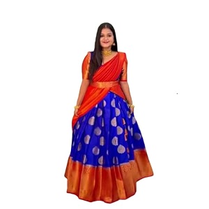 women39s traditional unstitched kanjivaram silk lehenga choli with blouse along with duppta half saree
