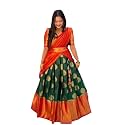ZECVA Women's Traditional Unstitched Kanjivaram Silk Lehenga Choli With Blouse Along With Duppta Half Saree