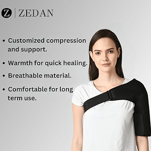 zedan neoprene shoulder support strap  double lock adjustable stretch strap  brace support medical posture compression shoulder pad  for men amp women  black  universal fit left side