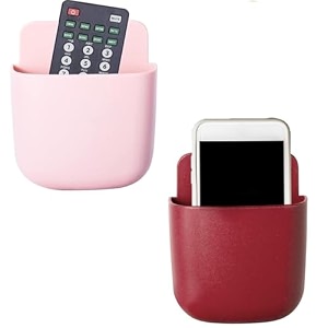 2 piece wall mounted indoor storage box remote storage organizer case for air conditioner amp tv remote mobile phone plug holder stand rack phone charger plug holder pack of 2- multi color