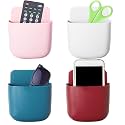4 Piece Wall Mounted Indoor Storage Box Remote Storage Organizer Case for Air Conditioner &amp; TV Remote Mobile Phone Plug Holder Stand Rack Phone Charger Plug Holder (Pack of 4)- Multi Color
