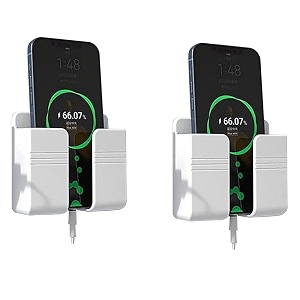 wall mounted mobile holder storage case for remote with charging port amp adjustable viewing angle mobile standmulti purpose stand - white pack of 2