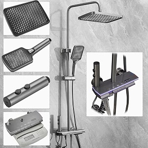 zeecry advanced grey shower panel - 5-in-1 bathroom set with overhead shower handheld shower head hose single lever wall mixer and automatic features