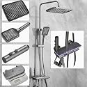 ZeeCry Advanced Grey Shower Panel - 5-in-1 Bathroom Set with Overhead Shower, Handheld Shower Head, Hose, Single Lever Wall Mixer, and Automatic Features