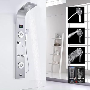 zeecry shower panel 304 grade stainless steel shower 6 in 1 with led display 4 body mist sprays 2 body jets rainfall waterfall tub spout hand shower temprature display thermostatic