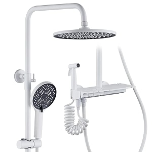 zeecry shower set rainfall modular bathroom thermostatic shower panelwhite color heavy brass body 4 in 1 wall mixer single leverluxury