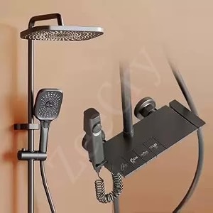 zeecry rainfall modular shower panel luxury set single lever 4 function shower system panel tower rainfall amp waterfall shower  wall mount easy connect 3-in-1 mixer grey stainless steel