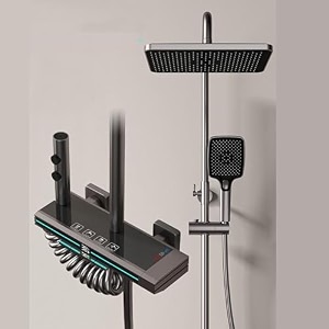zeecry modular luxury shower panel thermostatic for bathroom full set rainfall brass body shower piano switches body 4 function with led light with led display temperaturhot amp cold shower system