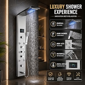 zeecry shower panel chrome rainfall shower 8 body massage spray luxury bathroom panel thermostatic waterfall body massage shower stainless steel