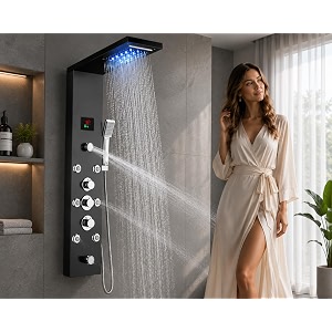 zeecry shower panel rainfall 8 body massage spray handheld wall mount easy connect shower panel kit luxury black 6 in one with led display tower system