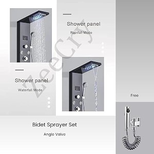 zeecry for bathroom full set stainless steel 304 shower panel for bathroom with hand 6 in one with led display tower system showershowerheadbody massage jets brush black
