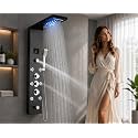 ZeeCry Shower Panel Rainfall 8 Body Massage Spray Handheld Wall Mount Easy Connect Shower Panel Kit Luxury Black 6 in One With LED Display Tower System