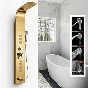 zeecry shower panel for bathroom full set stainless steel 304 shower panel for bathroom with handshowershowerheadbody massage jetsshower system with hot amp cold mixer classic gold