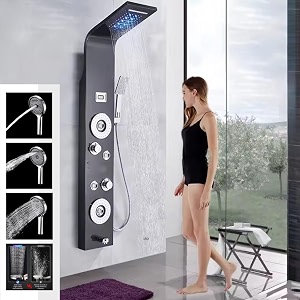 zeecry for 6 in 1 bathroom full set stainless steel 304 shower panel for bathroom with hand showershowerheadbody massage jetsshower system with hot amp cold mixer matte black