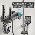 ZeeCry Thermostat Shower Set Gun Grey Finish with Blue LED Digital Temperature / 6 in 1 Wall Mixer Shower Panel/Rainfall Shower Set Modular/Piano Switches Shower set.