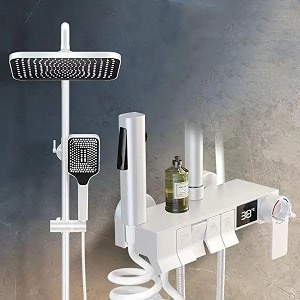 shower set thermostat system for batroom 4 function thermostatic mixer hot amp cold shower system hand shower overhead rainfall shower easy install complete