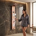 ZeeCry Thermostate Shower Panel 5 In One Tower System Body Massage Spray Shower Temperature Display Easy Connect Free Scratch Stainless Steel 304 (Mirror Gold Finishing)
