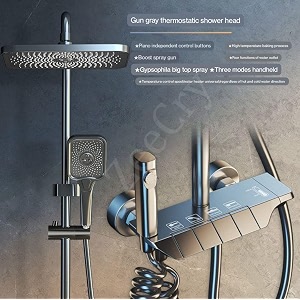 zeecry shower set thermostatic rainfall modularhand shower overhead rectangle shower grey color brass body 4 in 1 wall mixer single lever