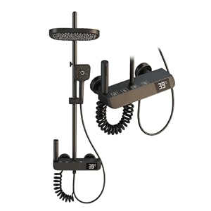 zeecry thermostatic shower set rainfall modular shower panelhand shower overhead rectangle showerpiano switchesgrey color brass body 4 in 1 wall mixer single lever shower set