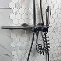 Thermostatic Set Rainfall Modular Shower Panel/Wall Mount Shower Set For Bathroom 4 function Mixer Hot &amp; Cold Shower system/Overhead rectangle Shower/Grey Color Brass Body