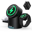 ZEEHOO 3 in 1 Charging Station for Apple Devices, Mag-Safe Charger Stand, 15W Auto-Rotating Wireless Charger for iPhone 18 Pro/Duo/17 16/15/14/13/12 Series& AirPods& iWatch(Black)