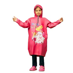 zeel kids raincoat with hood  rain coat for girls  cartoon printed rainwear  barbie print ekg501 pink 3-4 years