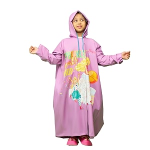 zeel kids raincoat with hood  rain coat for girls  cartoon printed rainwear  barbie print ekg501 purple 4-5 years